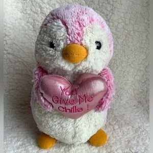 Aurora Pink Penguin Holding Message Heart You give me chills Stuffed Animal